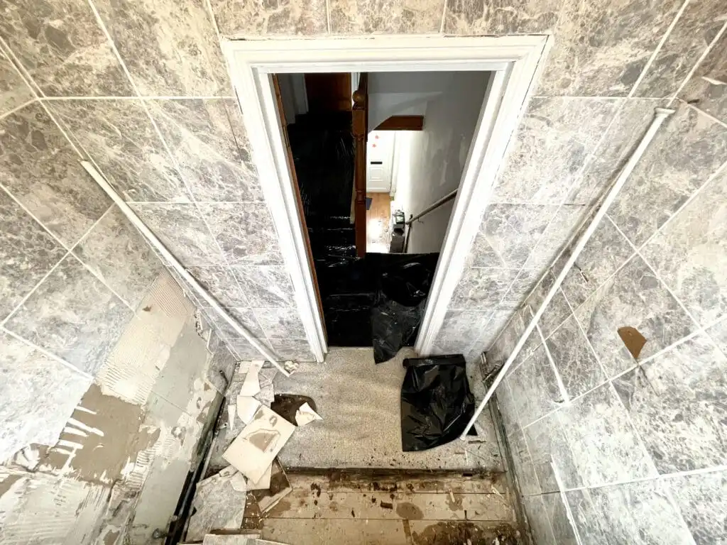 During bathroom renovation in the perfectionist’s house at Croydon