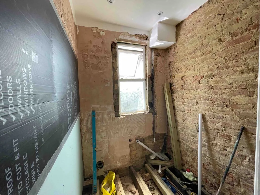 Shower room under construction. Wimbledon, London