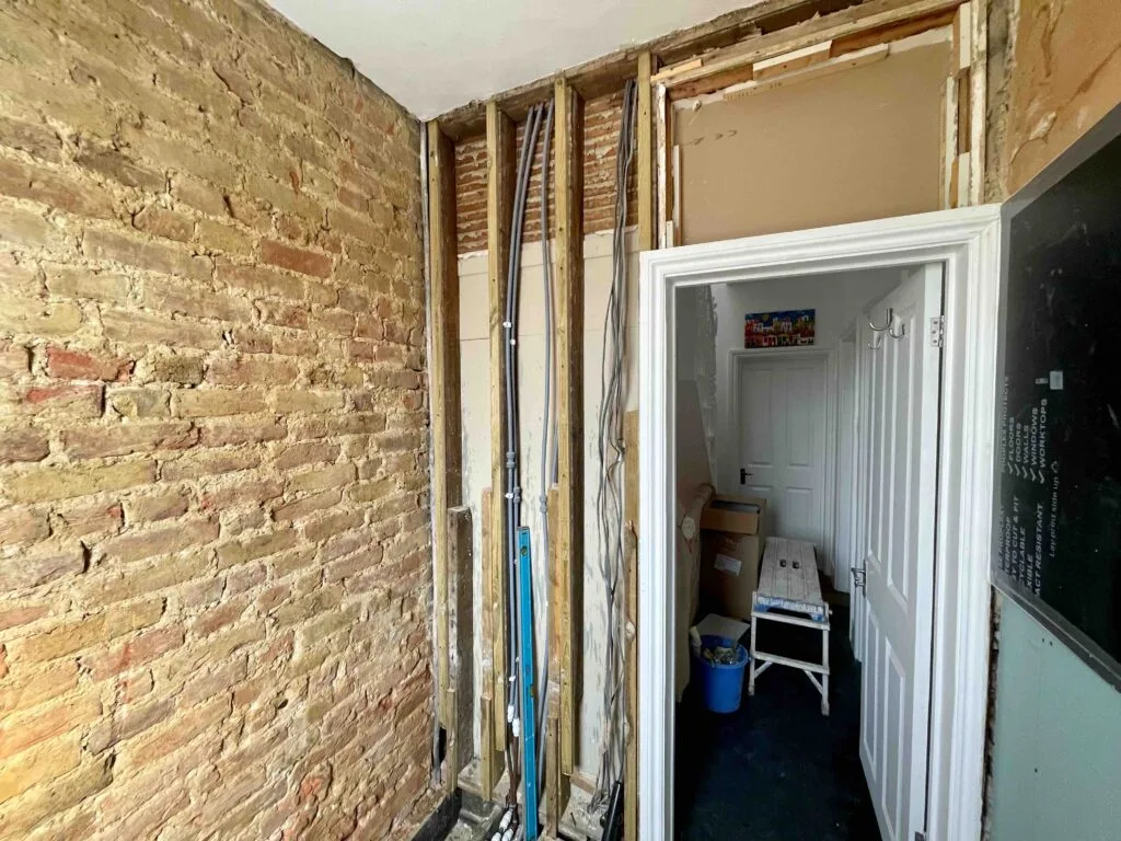 Shower room under construction. Wimbledon, London