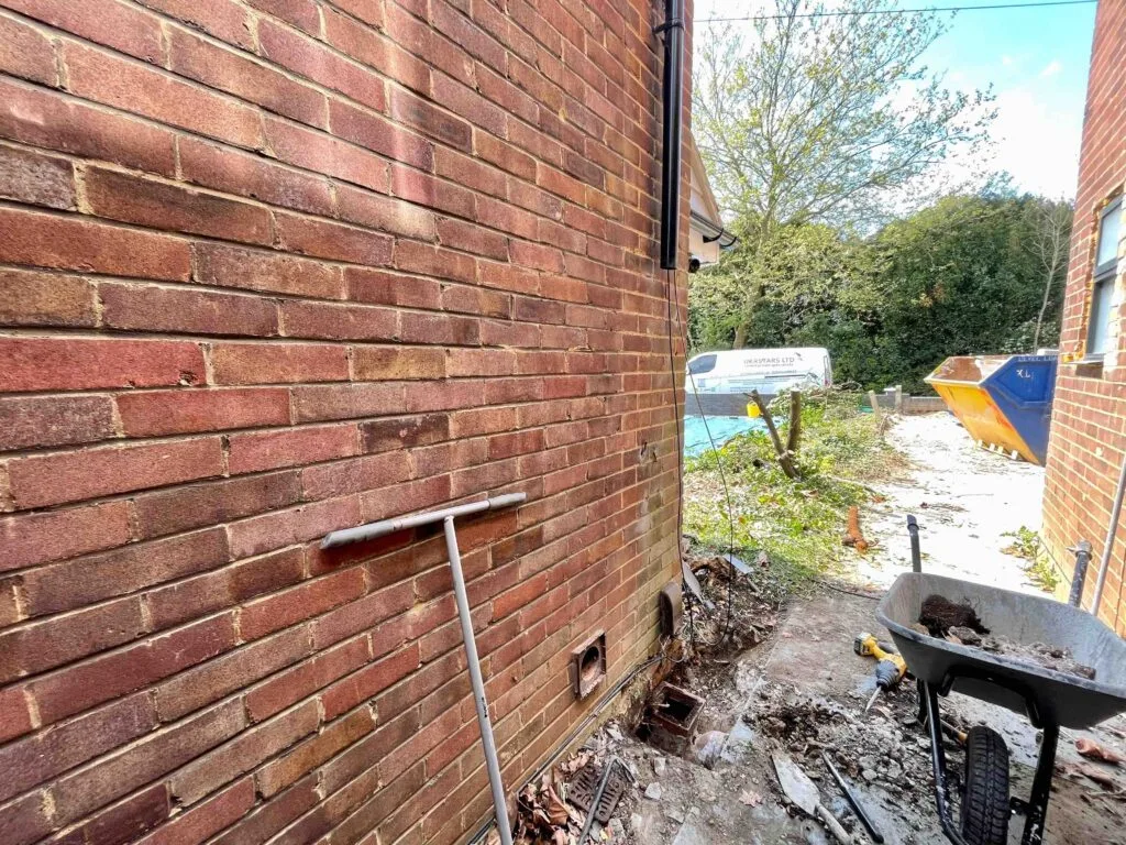 During renovation, bespoke brick wall in Upminster, London