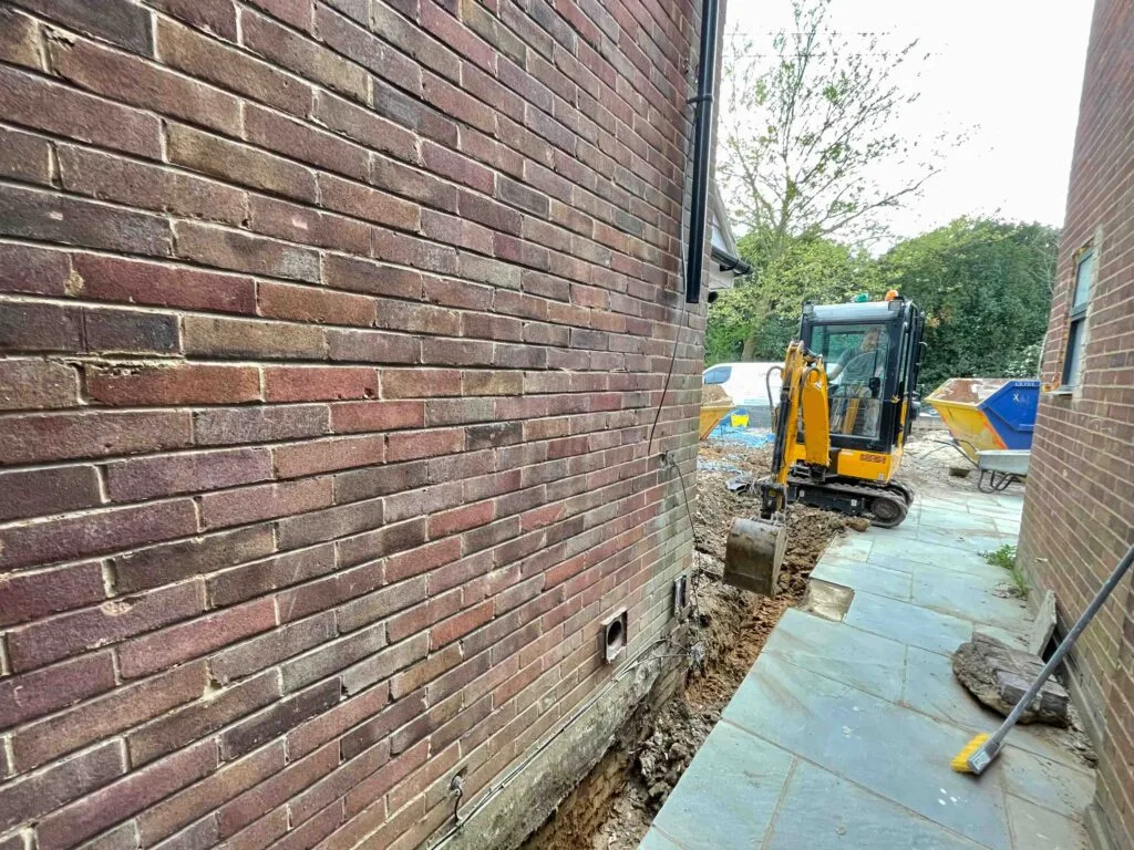 During renovation, bespoke brick wall in Upminster, London