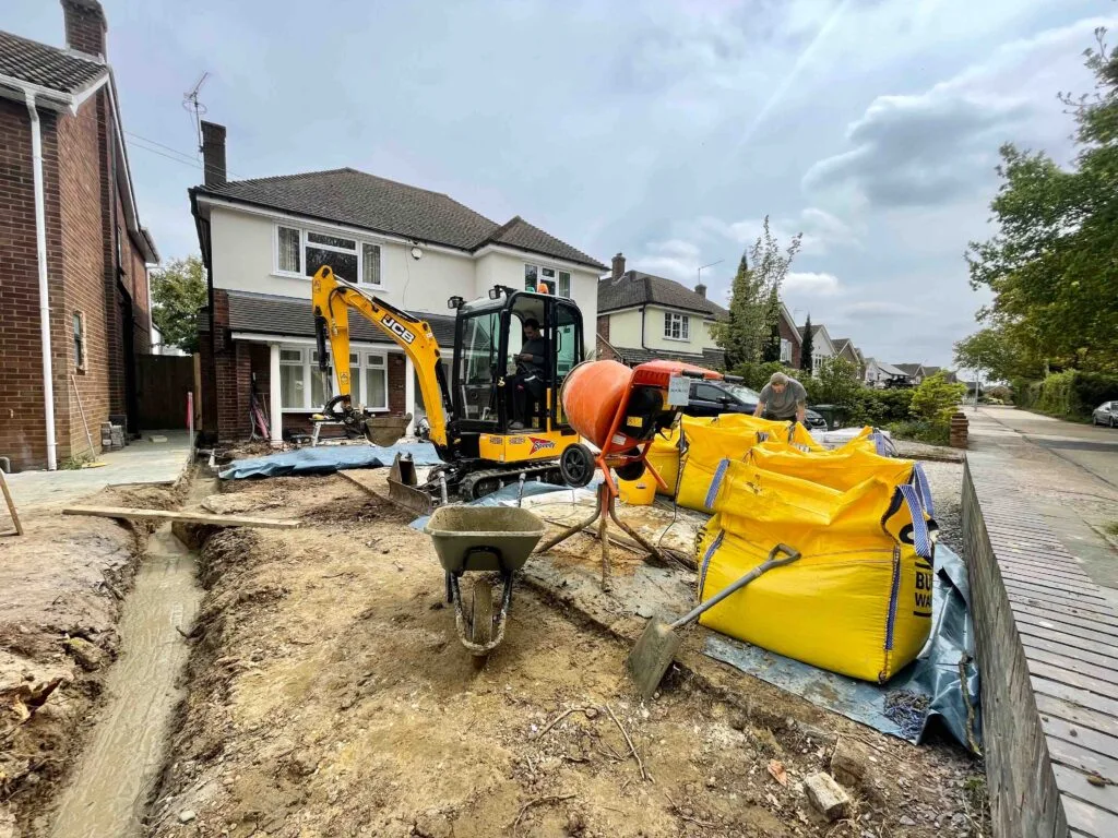 During renovation, bespoke brick wall in Upminster, London