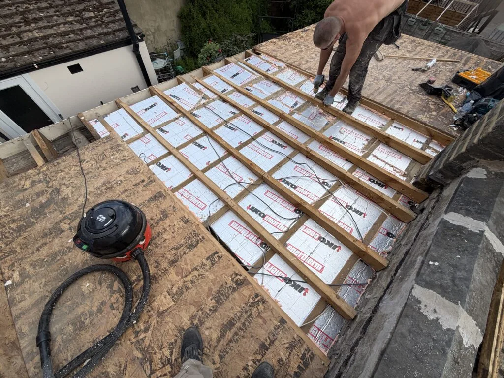 Flat roof repairing work, Custom House, E16 (before)