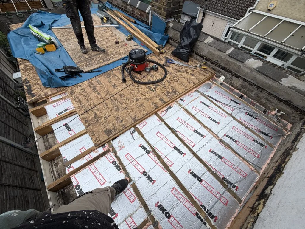 Flat roof repairing work, Custom House, E16 (before)