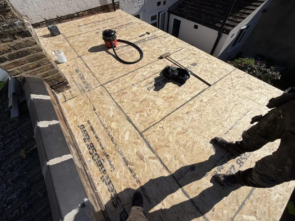 Flat roof repairing work, Custom House, E16 (before)